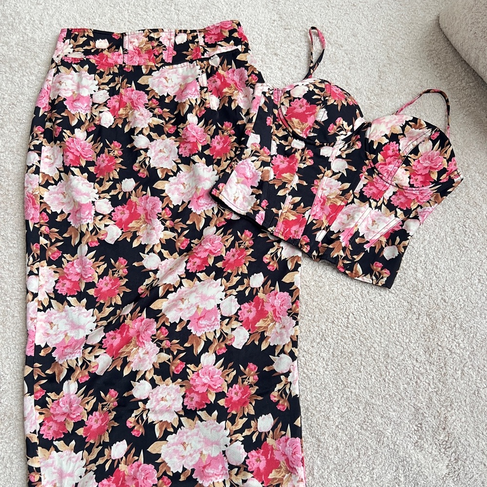 JLUXLABEL Black Floral Two-Piece Set